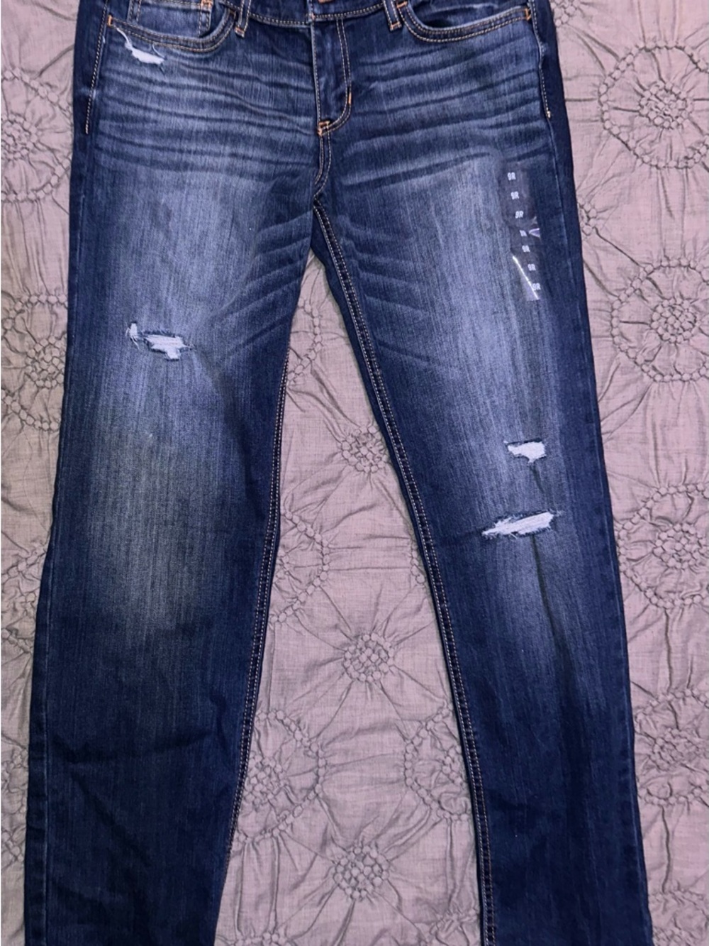 Hollister Women's Skinny Ripped Jeans - Dark Blue Wash